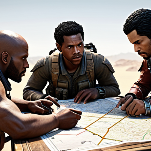 Home 12 **
A squad of diverse Eternal Return characters strategically planning their daily missions on a detailed map, highlighting key resource locations and potential enemy encounters.
**