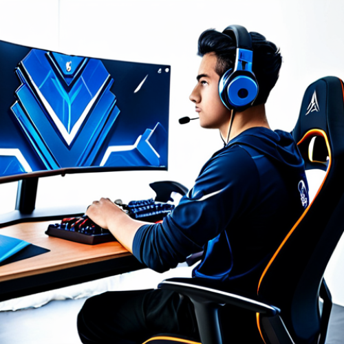 Home 26 **
"A professional Eternal Return esports player, fully clothed in a stylish and modest gaming jersey, focused and determined, sitting at a high-end gaming PC in a modern, brightly lit studio, headphones on, surrounded by gaming equipment, perfect anatomy, correct proportions, well-formed hands, safe for work, appropriate content, family-friendly, professional photography, high quality, Arabic esports scene."
**