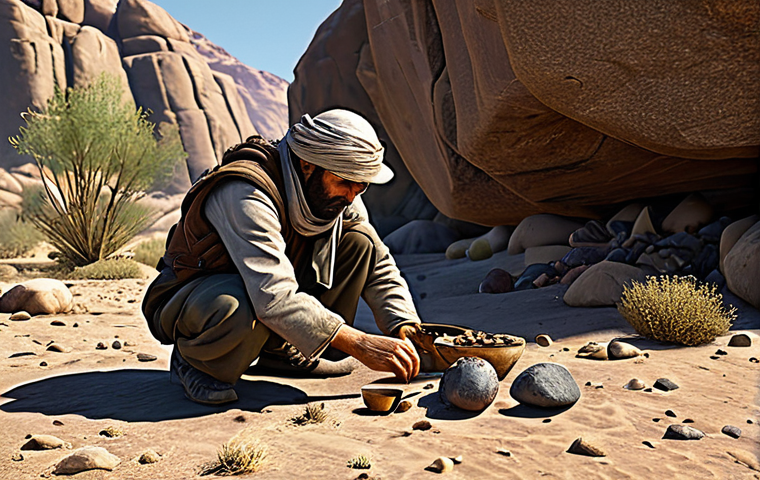 Early Game Resource Gathering**

"A determined survivor, fully clothed in practical desert attire, foraging for resources near a rocky outcrop. Tools and basic crafting components are visible. Early morning light. Safe for work, appropriate content, family-friendly, professional, perfect anatomy, natural pose, correct proportions, well-formed hands."

**