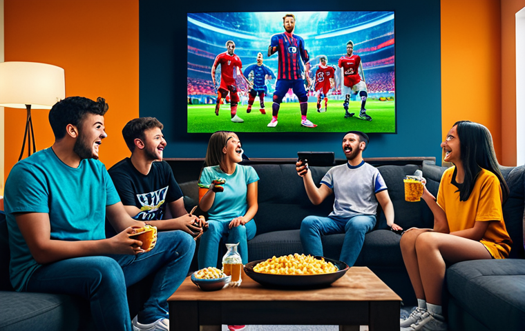 **Prompt:** "A group of friends gathered around a large screen, excitedly watching an Eternal Return esports tournament. They are in a comfortable living room with snacks and drinks, fully clothed, appropriate attire. Safe for work, family-friendly, perfect anatomy, natural proportions, vibrant colors, dynamic composition, professional illustration."
